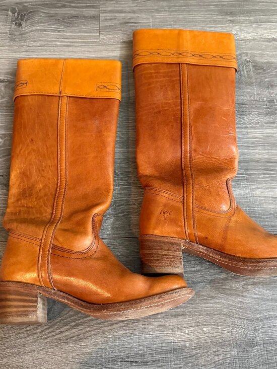 Frye Shoes - Vintage Frye Campus Cuff 1970s Boot Embroidered Rim Women Size 10 AA
